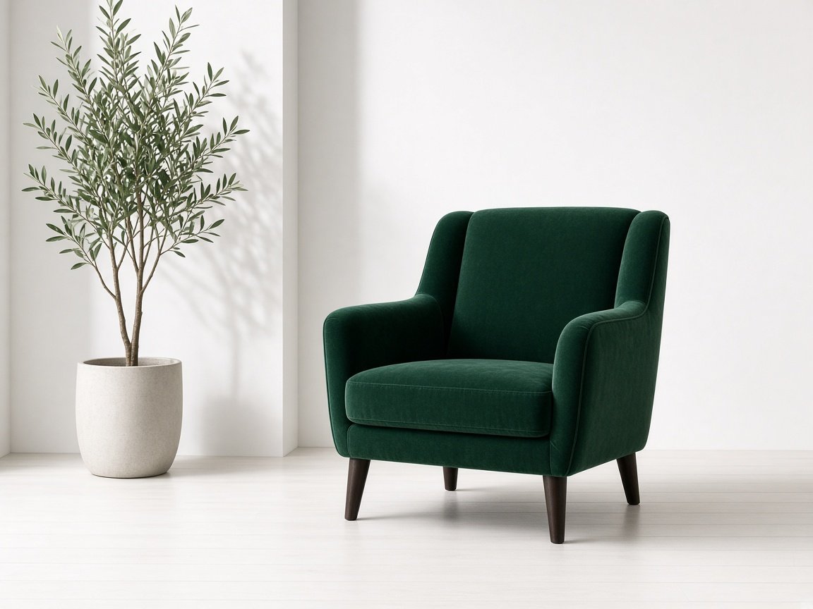 A green armchair in a bright Montreal apartment